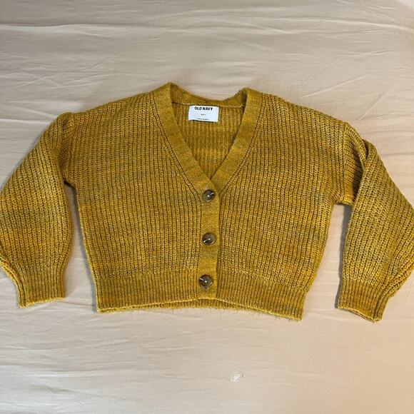 3/$10 Old Navy Cropped Mustard Woven Cardigan Size Small 6/7 - Picture 1 of 5